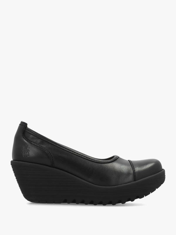 Lije Brown Black Leather Wedge Court Shoes
