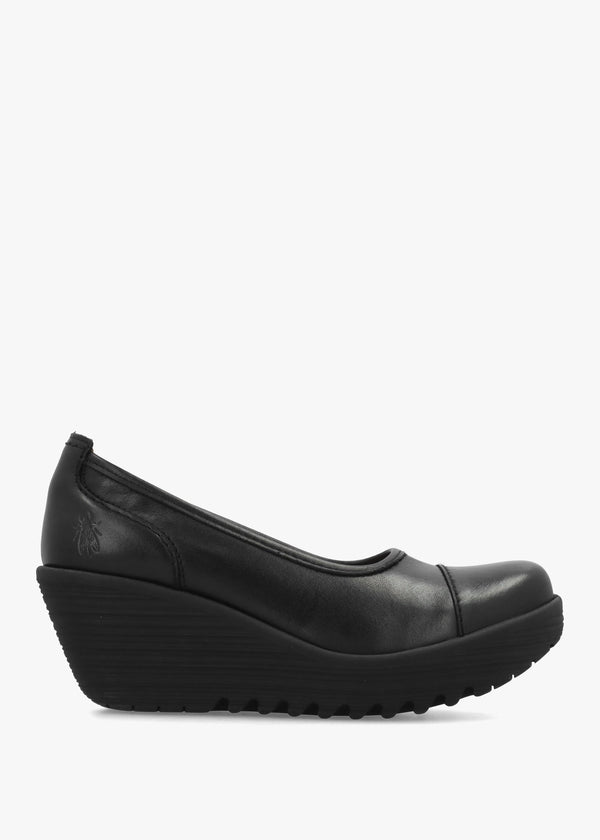 Lije Brown Black Leather Wedge Court Shoes