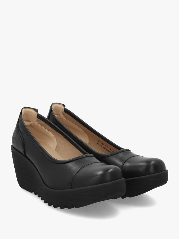 Lije Brown Black Leather Wedge Court Shoes