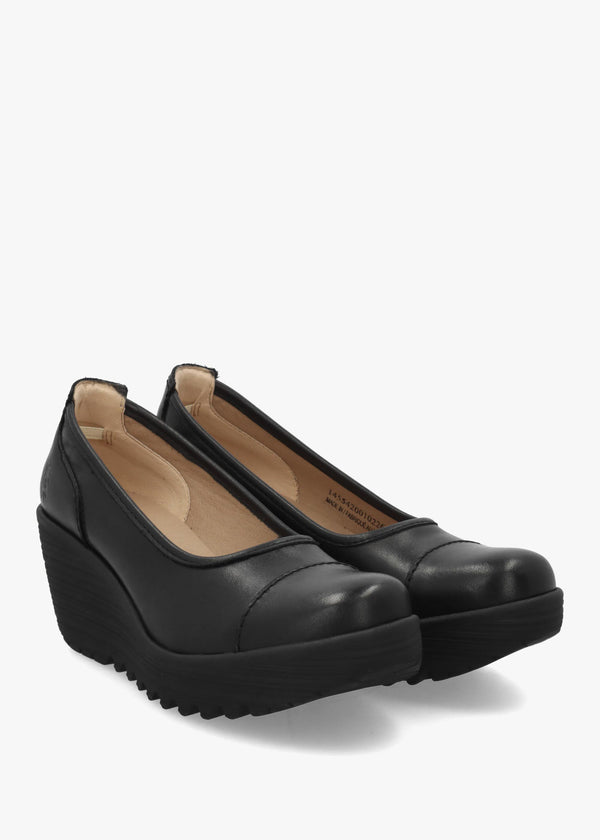 Lije Brown Black Leather Wedge Court Shoes