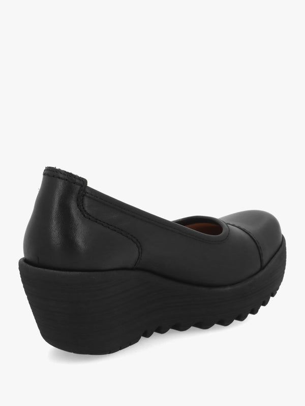 Lije Brown Black Leather Wedge Court Shoes