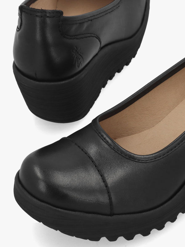 Lije Brown Black Leather Wedge Court Shoes
