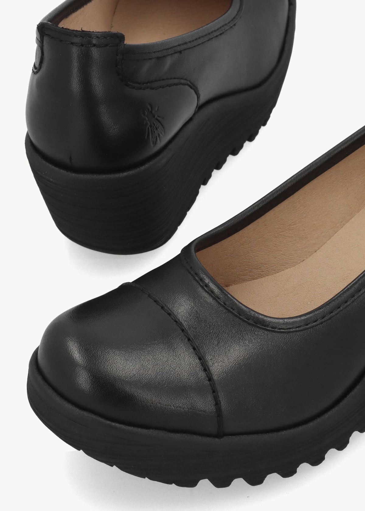 Lije Brown Black Leather Wedge Court Shoes