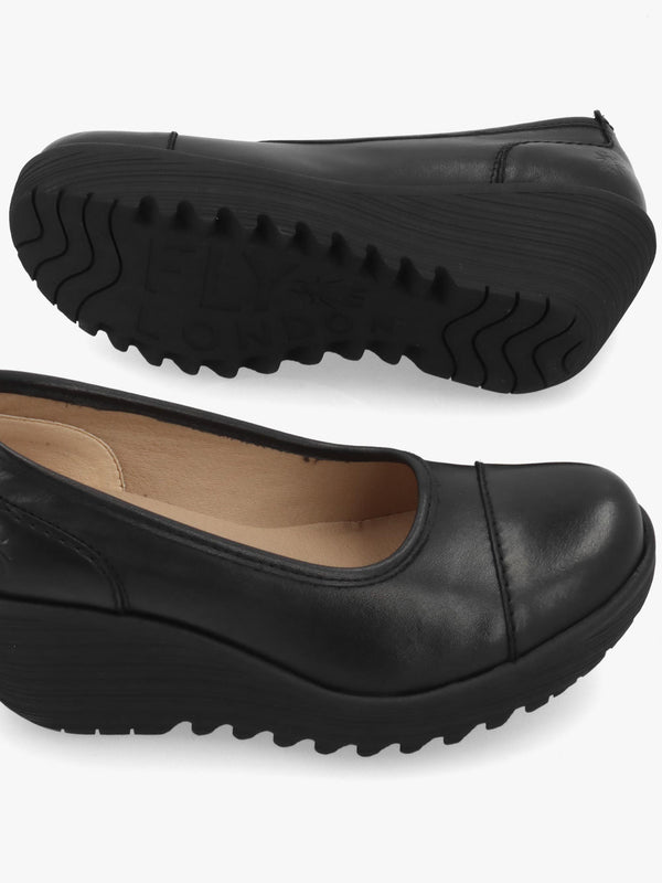 Lije Brown Black Leather Wedge Court Shoes