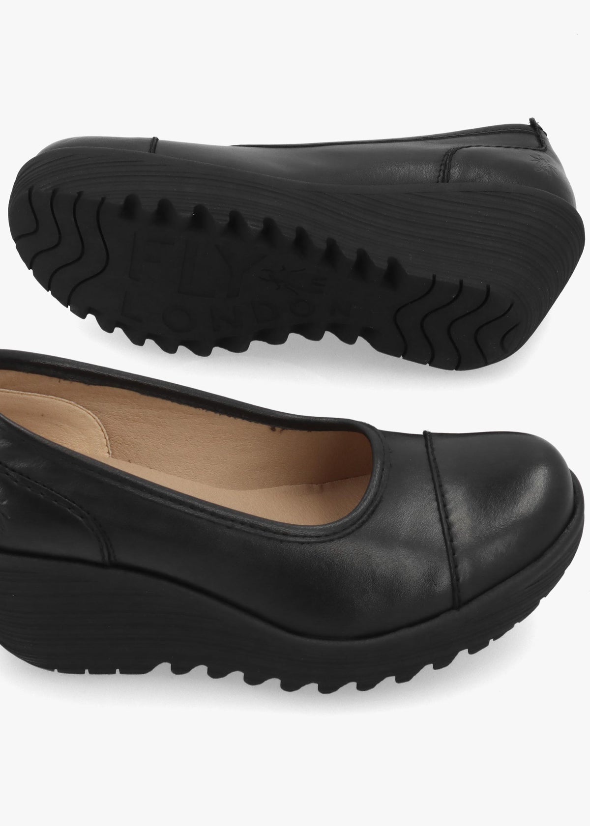 Lije Brown Black Leather Wedge Court Shoes