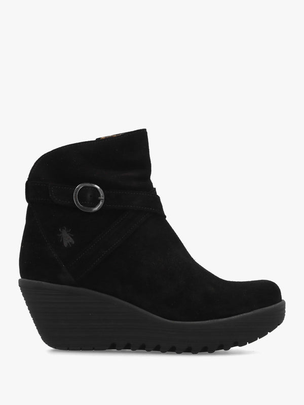 Loik Black Suede Wedge Ankle Boots