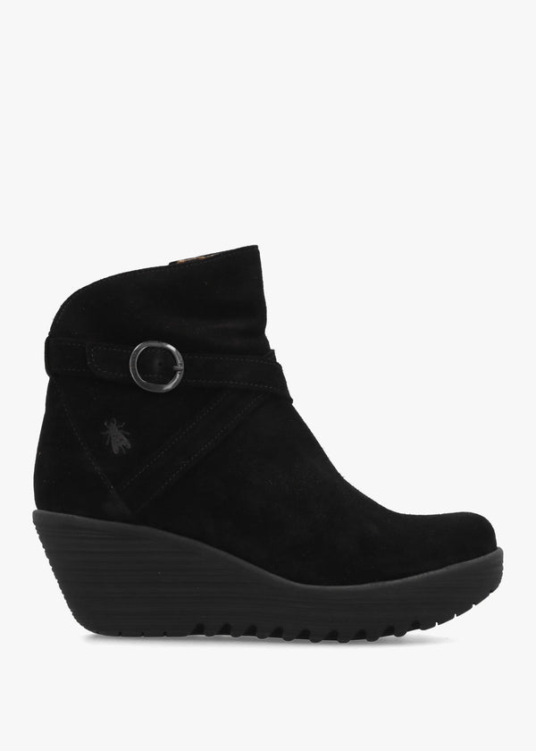 Loik Black Suede Wedge Ankle Boots