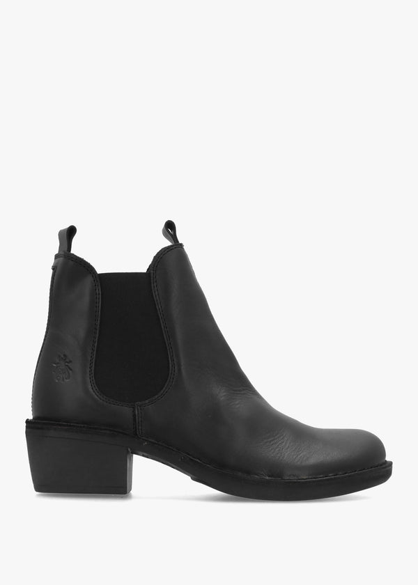 Meme Black Leather Block Heel Chelsea Boots