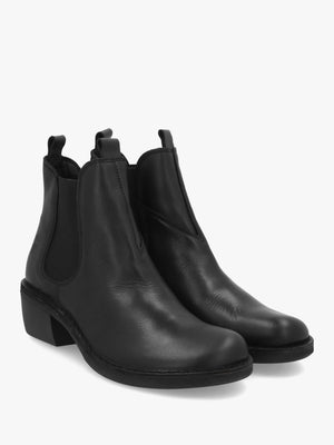Meme Black Leather Block Heel Chelsea Boots