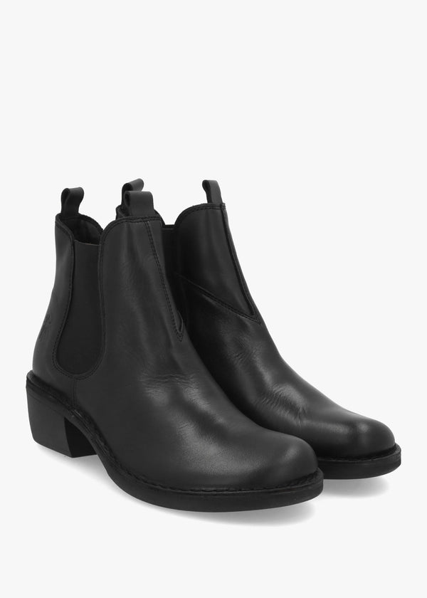 Meme Black Leather Block Heel Chelsea Boots
