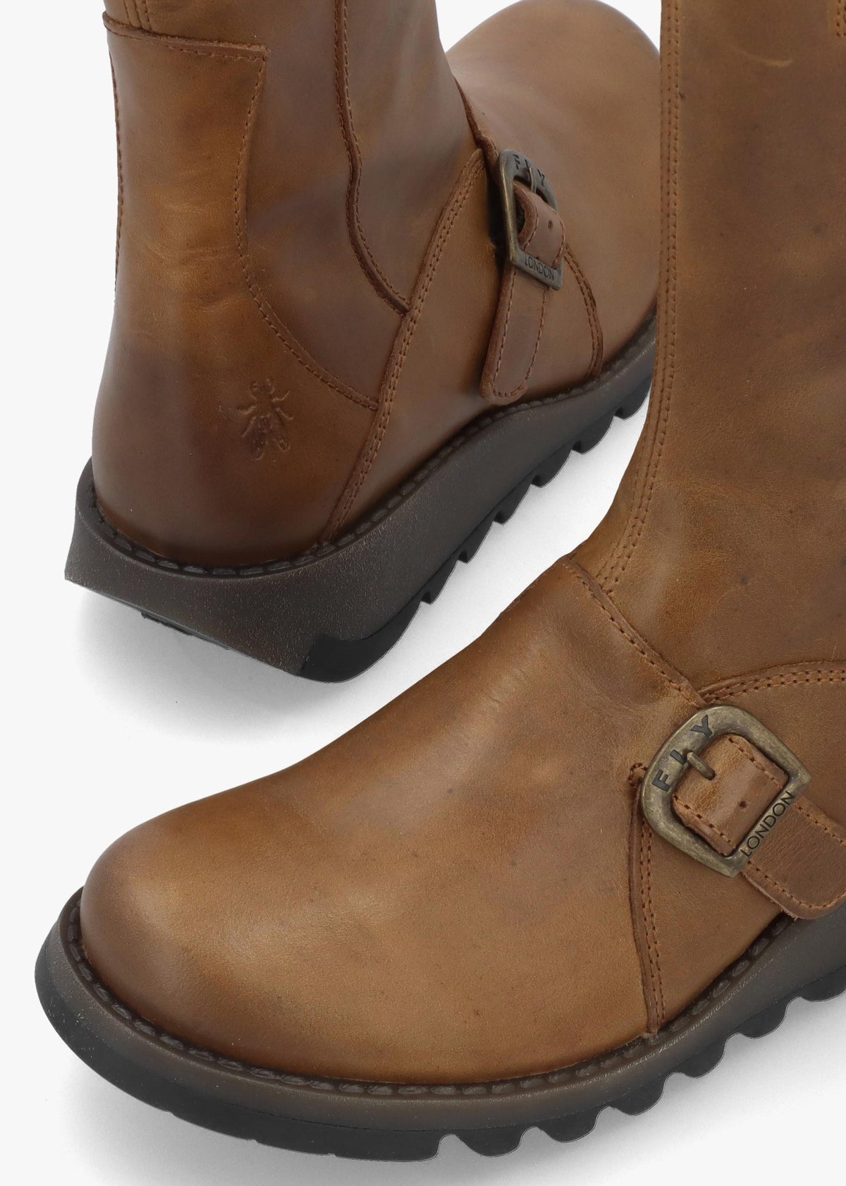 Fly London Mes II Tan Leather Low Wedge Calf Boots