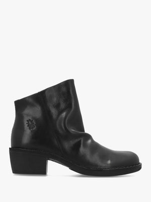 Muke Black Leather Ruched Block Heel Ankle Boots