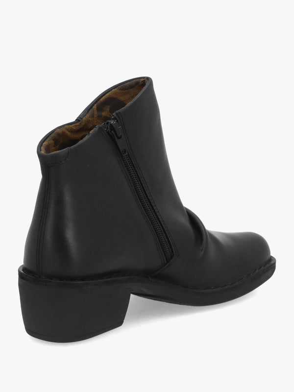 Muke Black Leather Ruched Block Heel Ankle Boots