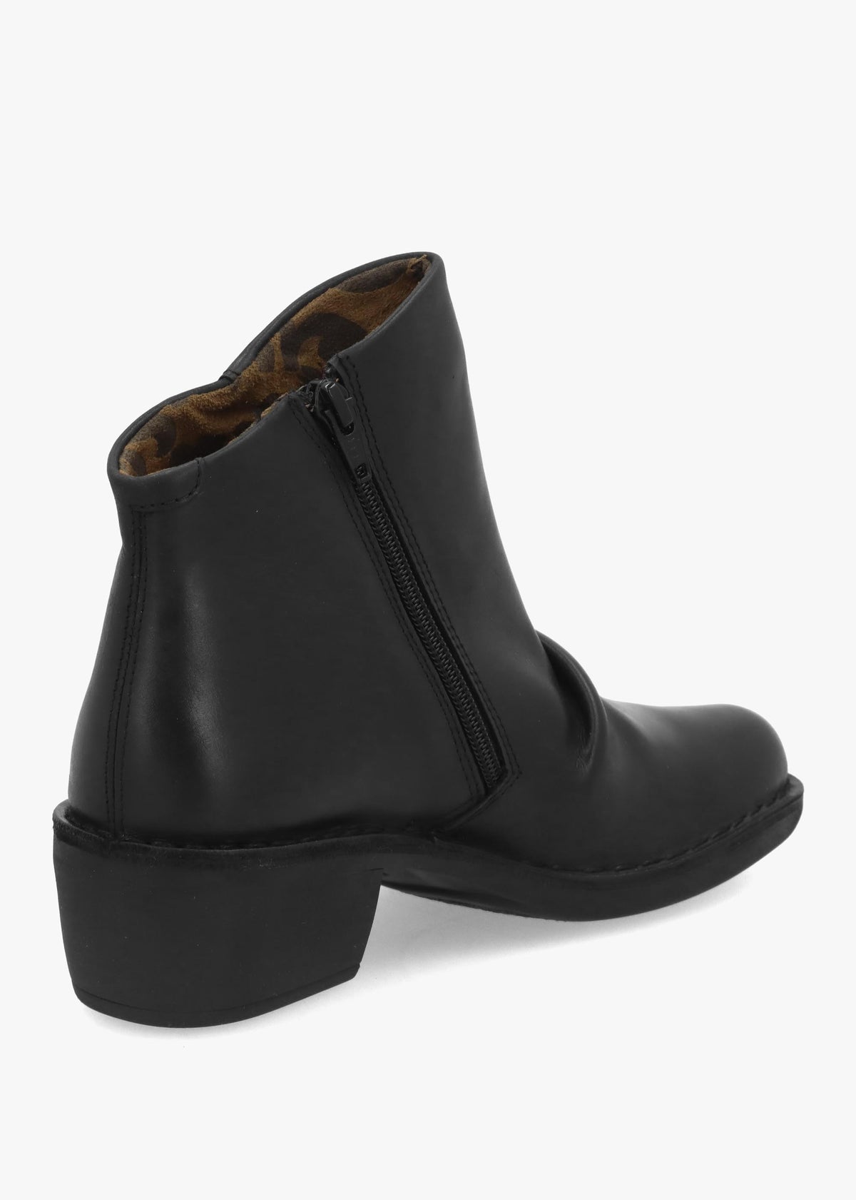 Muke Black Leather Ruched Block Heel Ankle Boots