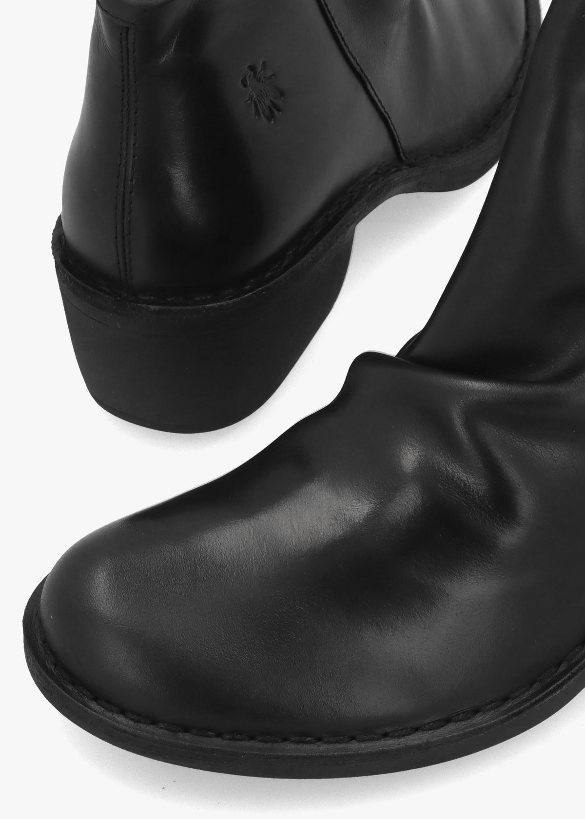 Muke Black Leather Ruched Block Heel Ankle Boots