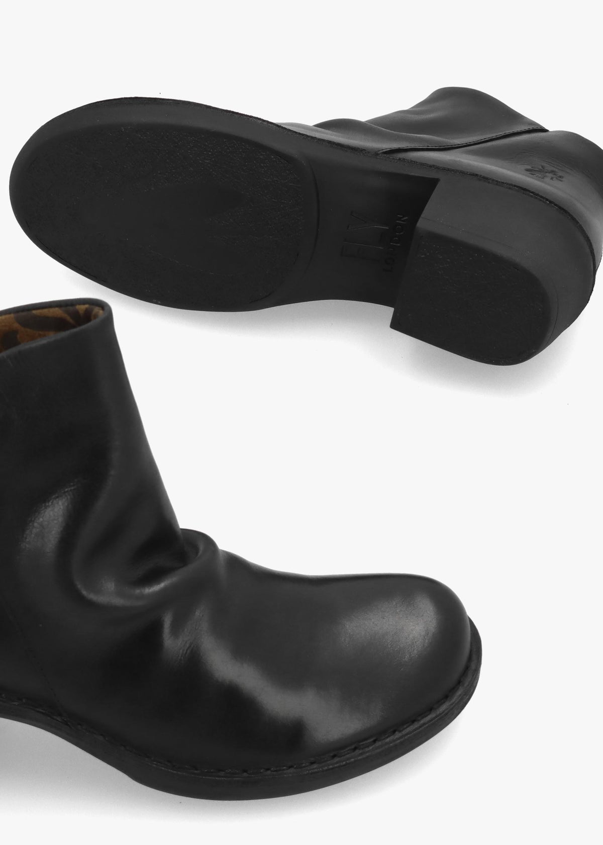 Muke Black Leather Ruched Block Heel Ankle Boots