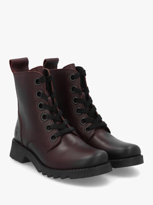 Fly London Ramy Burgundy Leather Lace Up Ankle Boots
