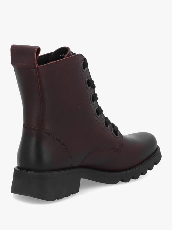 Fly London Ramy Burgundy Leather Lace Up Ankle Boots