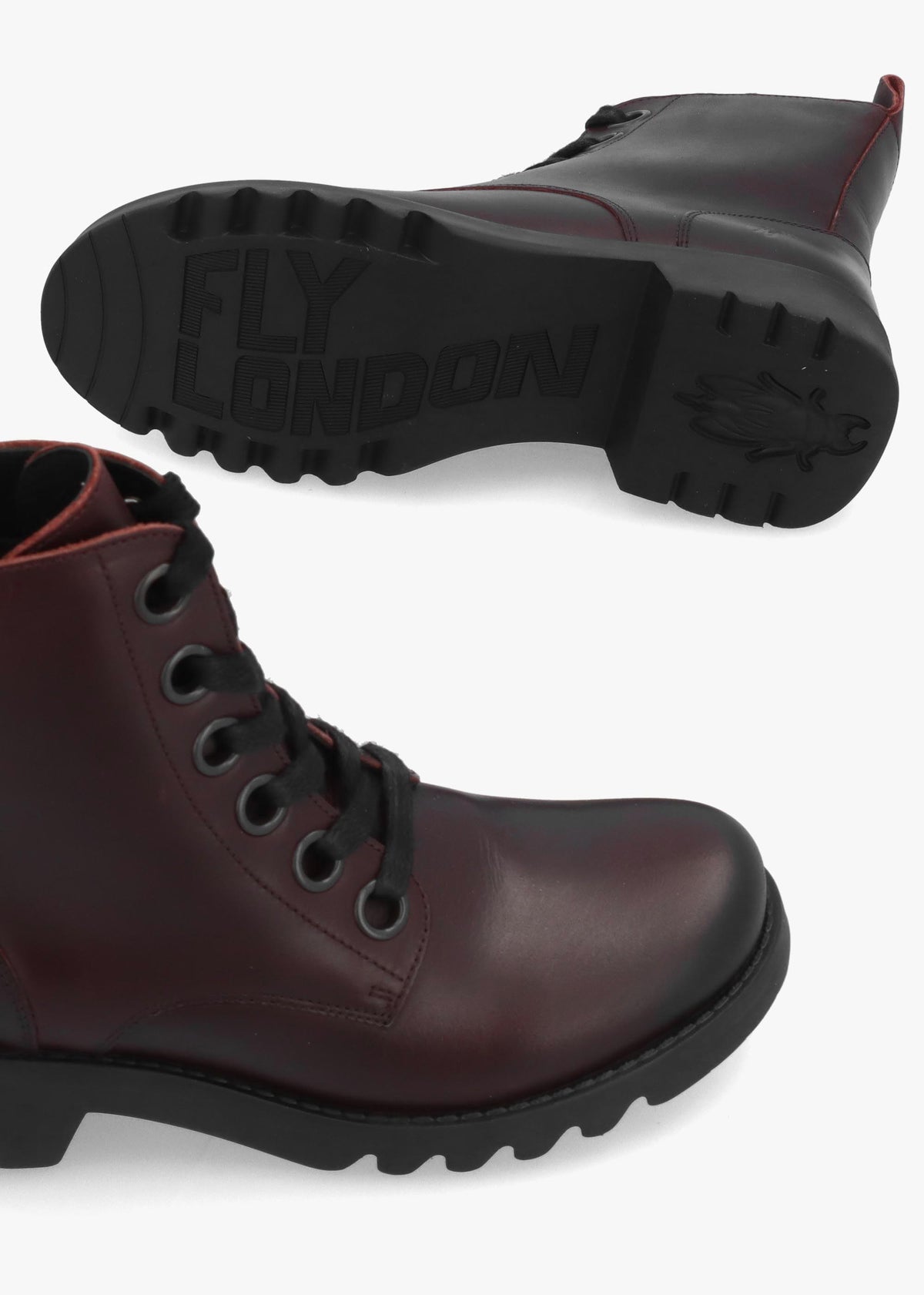 Fly London Ramy Burgundy Leather Lace Up Ankle Boots