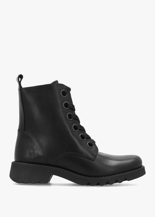 Ramy Black Leather Lace Up Ankle Boots
