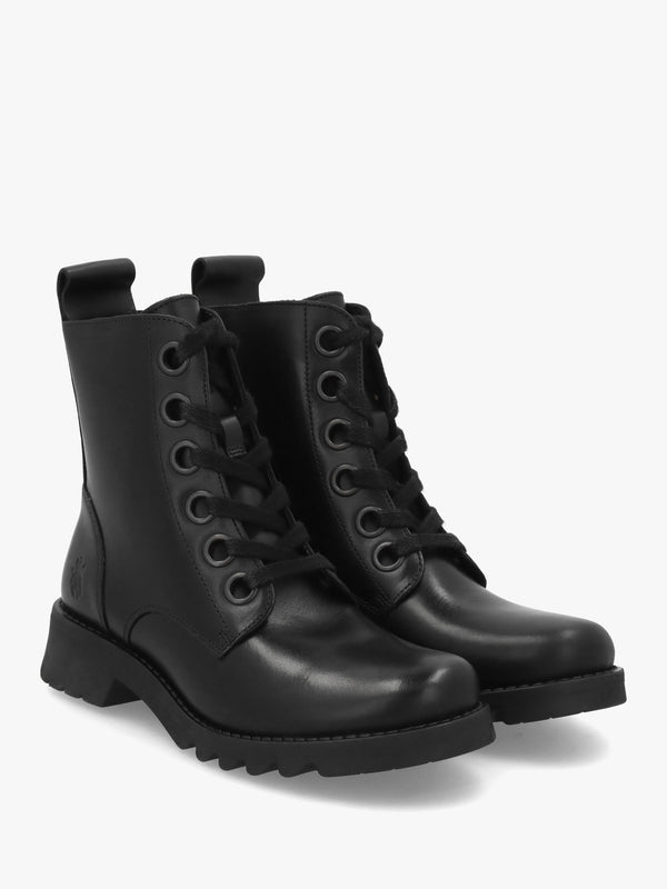 Ramy Black Leather Lace Up Ankle Boots