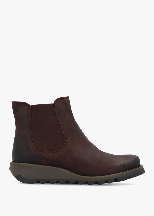 Fly London Salv Expresso Antique Leather Wedge Chelsea Boots
