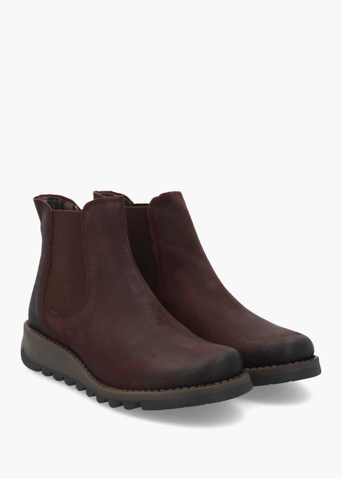 Fly London Salv Expresso Antique Leather Wedge Chelsea Boots