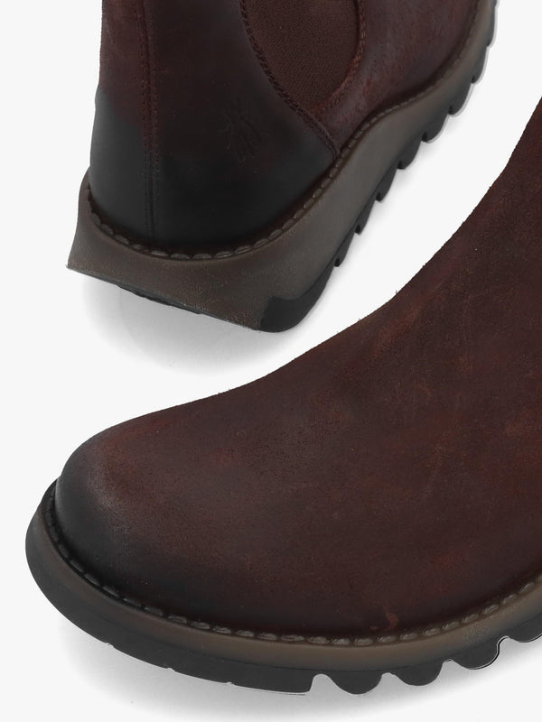 Fly London Salv Expresso Antique Leather Wedge Chelsea Boots