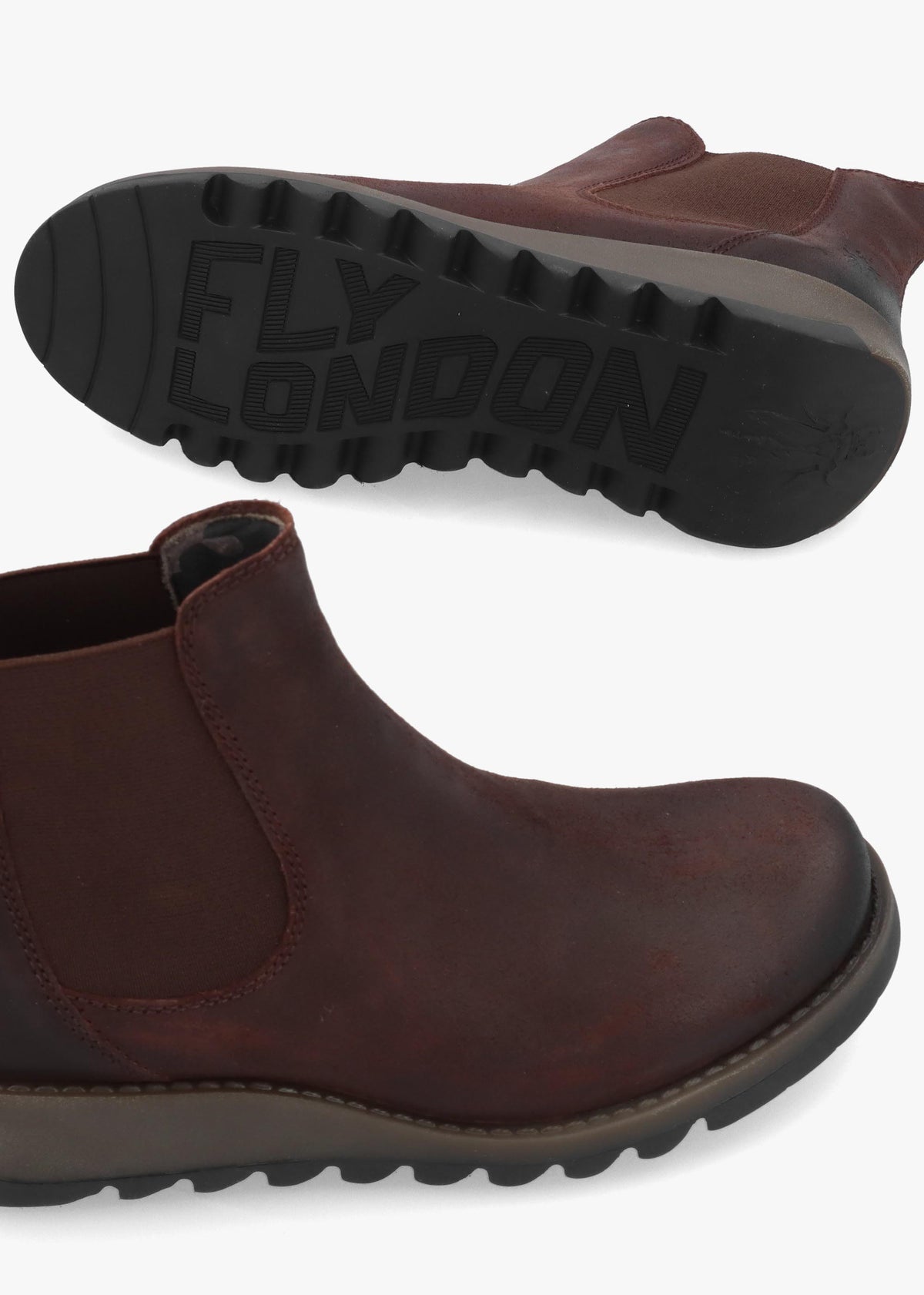 Fly London Salv Expresso Antique Leather Wedge Chelsea Boots