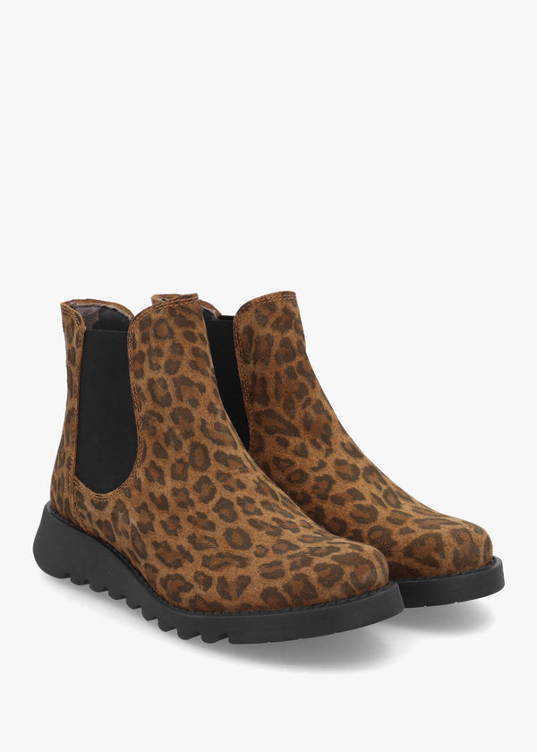 Salv Leopard Suede Wedge Chelsea Boots