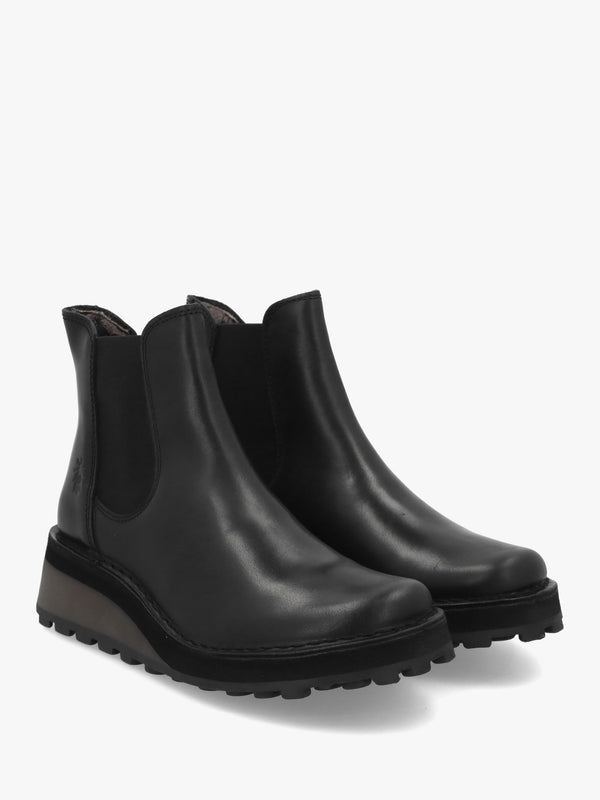 Huud Black Leather Low Wedge Chelsea Boots