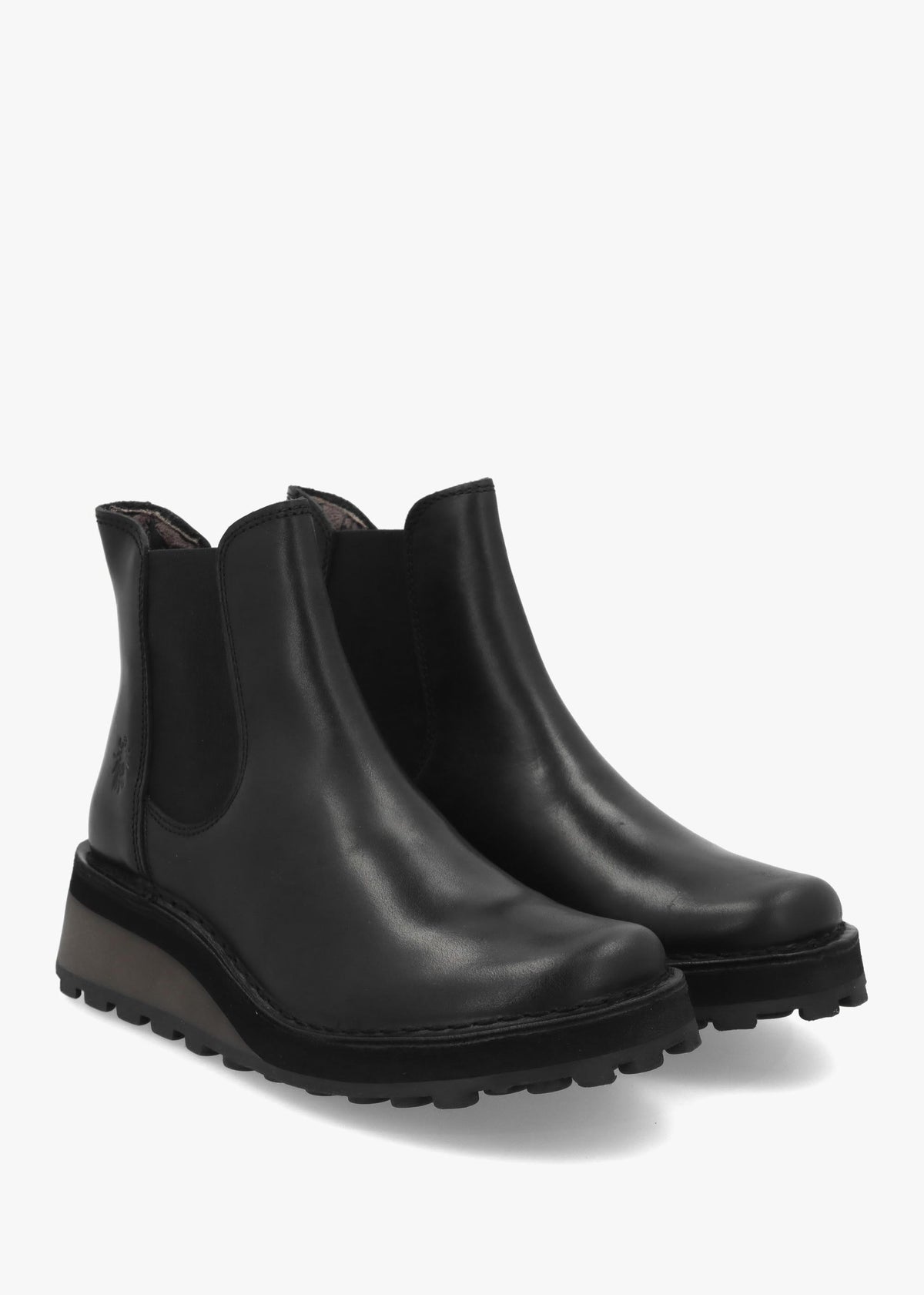 Huud Black Leather Low Wedge Chelsea Boots