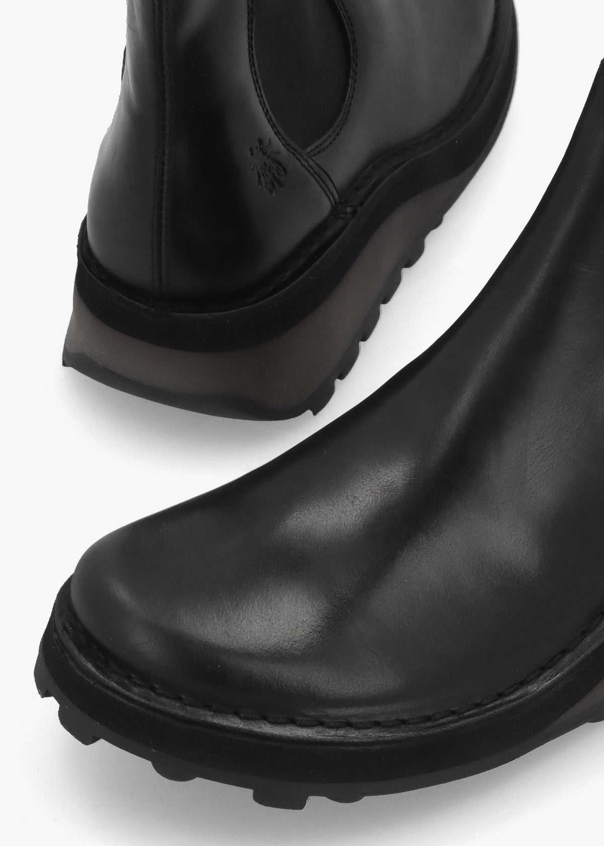 Huud Black Leather Low Wedge Chelsea Boots