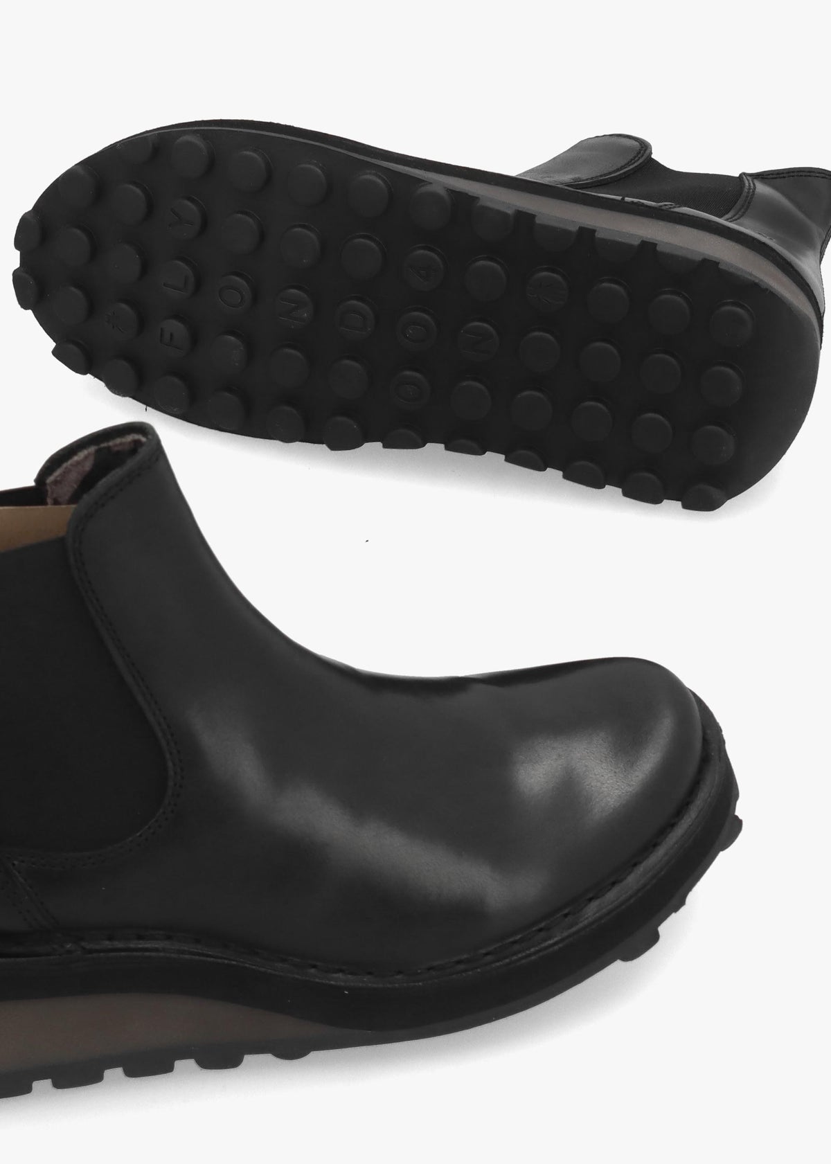 Huud Black Leather Low Wedge Chelsea Boots