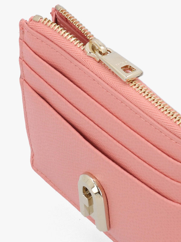 FURLA 1927 S CARD CASE W/ZIP - Pink Leather