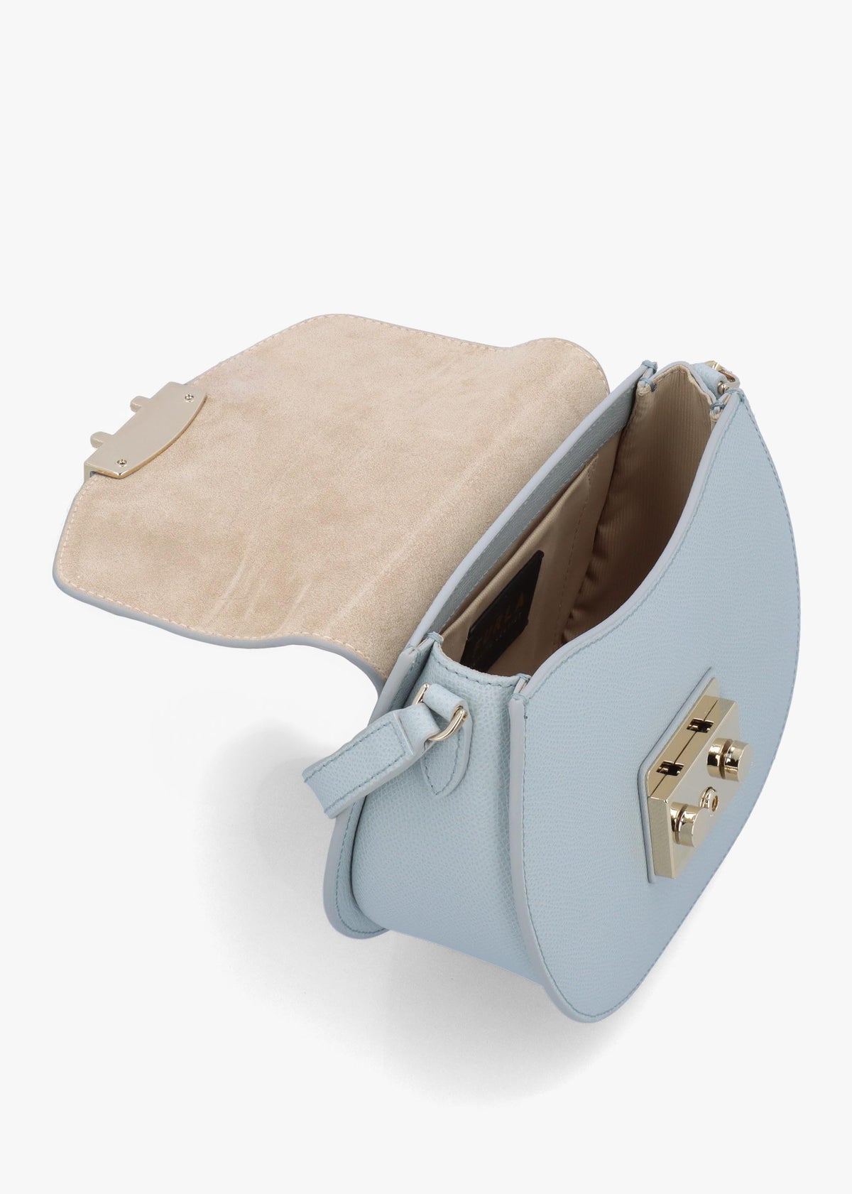Furla Mini Metropolis Round Light Blue Leather Cross-Body Bag