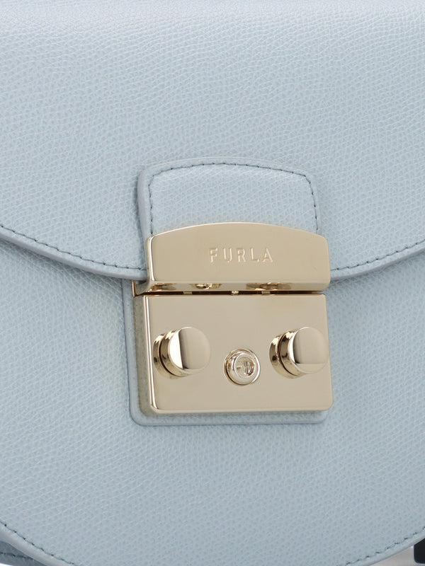 Furla Mini Metropolis Round Light Blue Leather Cross-Body Bag