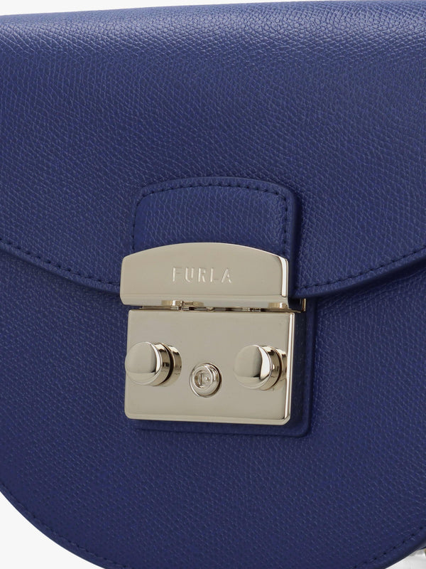 Furla Mini Metropolis Round Blue Leather Cross-Body Bag
