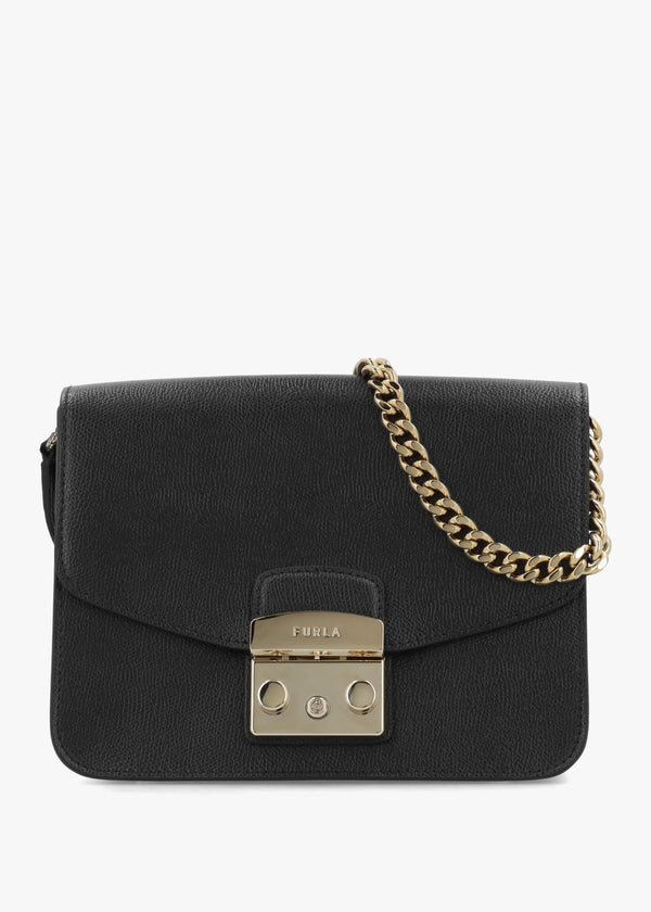 Furla Small Metropolis 20 Black Leather Cross-Body Bag