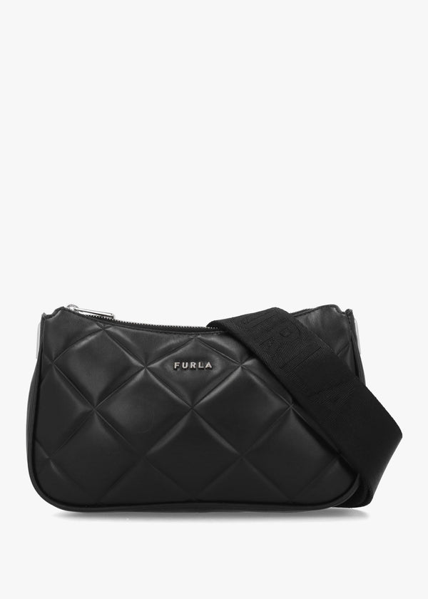 FURLA Moon Quilted Black Leather Shoulder Bag
