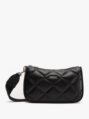 Moon Quilted Black Leather Shoulder Bag