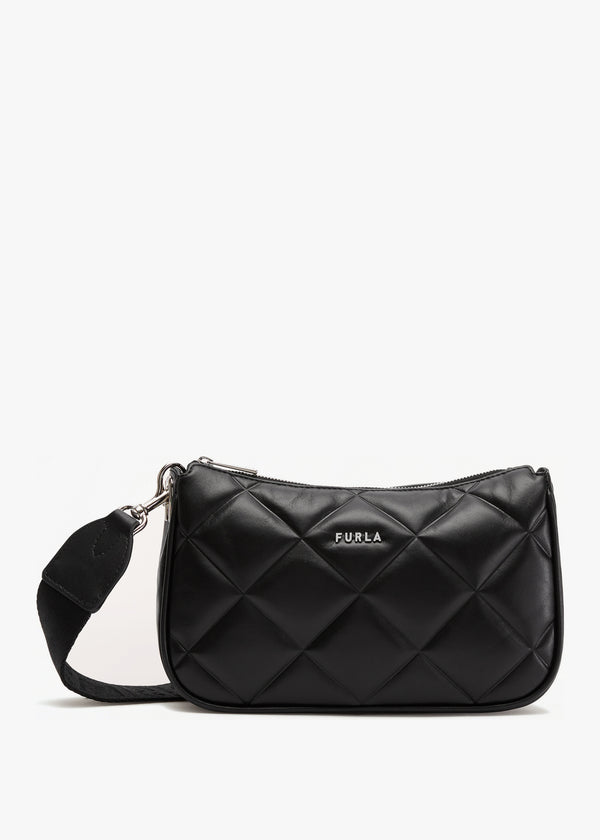 Moon Quilted Black Leather Shoulder Bag