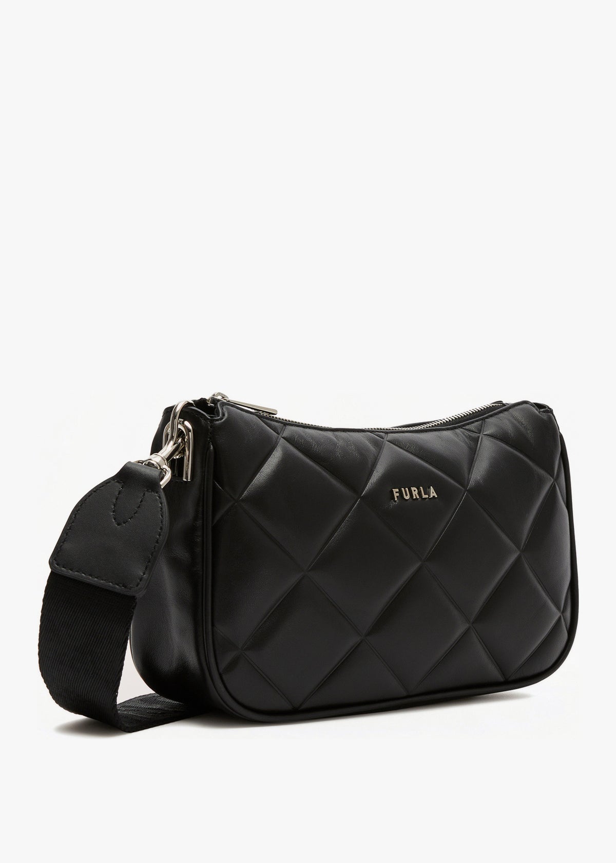 Moon Quilted Black Leather Shoulder Bag