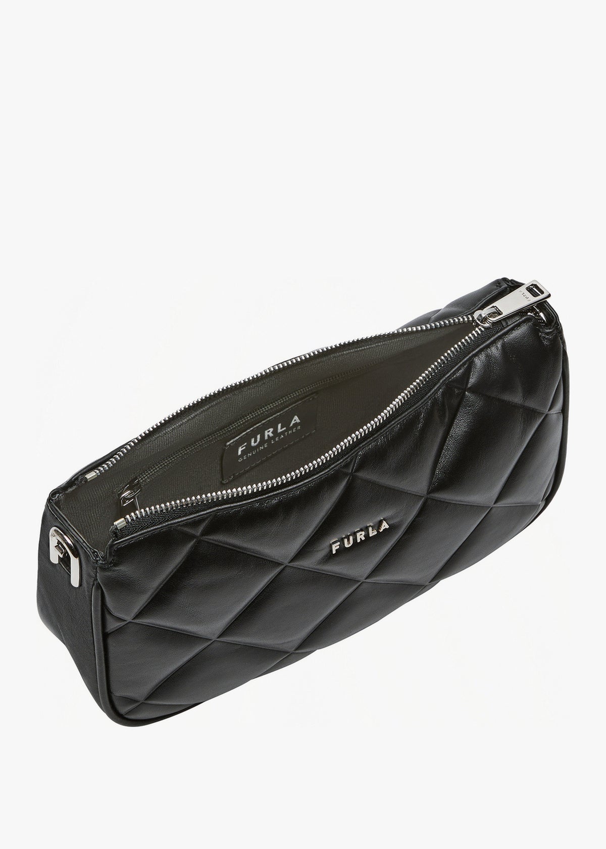 Moon Quilted Black Leather Shoulder Bag