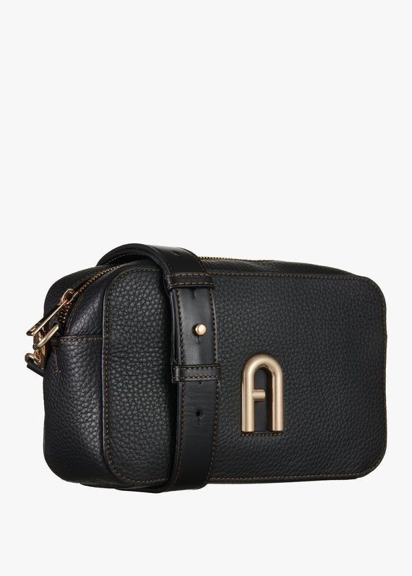 Small Primula Black Leather Cross-Body Bag