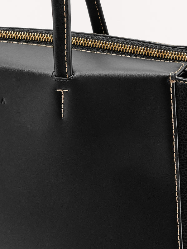 Regina L Black Leather Tote Bag