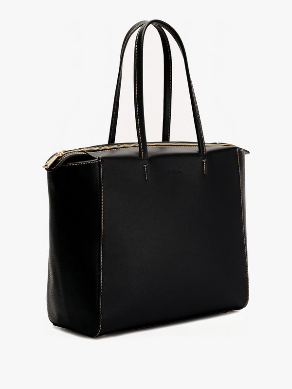 Regina L Black Leather Tote Bag