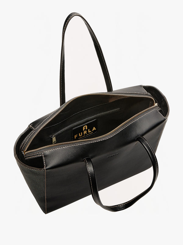 Regina L Black Leather Tote Bag