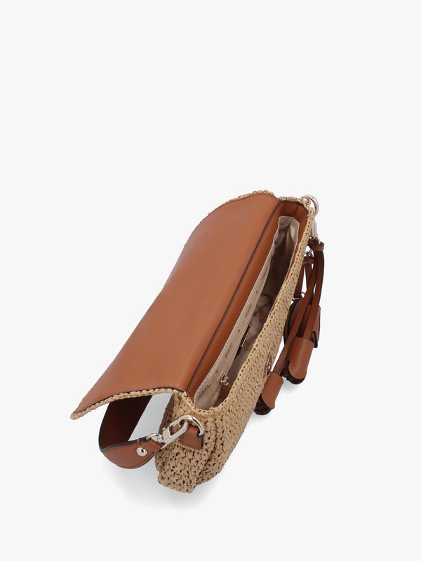 Ofelia Woven Straw Natural Cognac Shoulder Bag