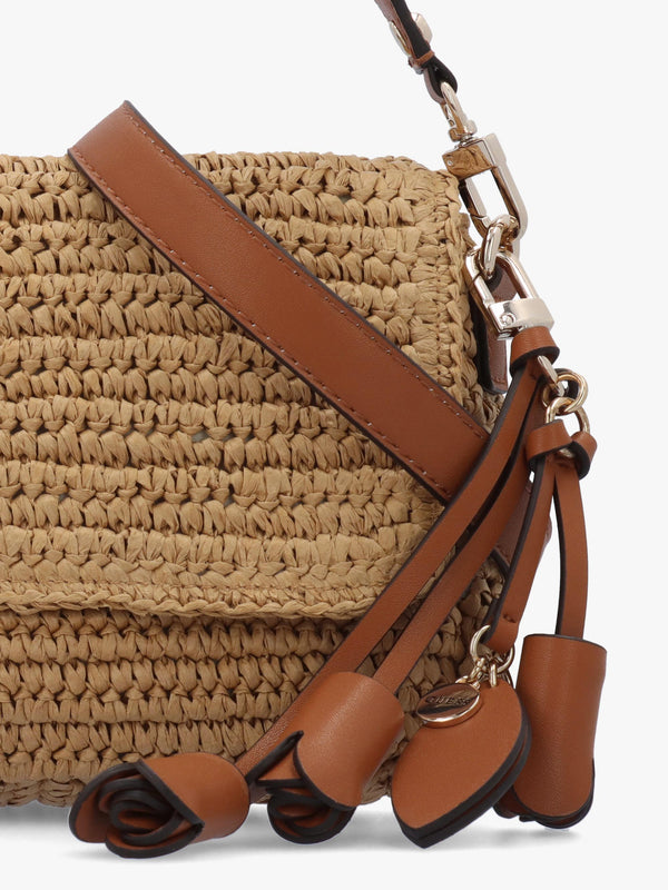 Ofelia Woven Straw Natural Cognac Shoulder Bag